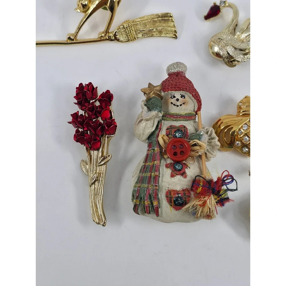 Vintage‎ Brooch Pin Lot Gold Tone Rhinestone Enamel Christmas Halloween 11pc
